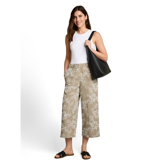 Tom Tailor Damesmode fluent culotte broek met borduring1052111 groen